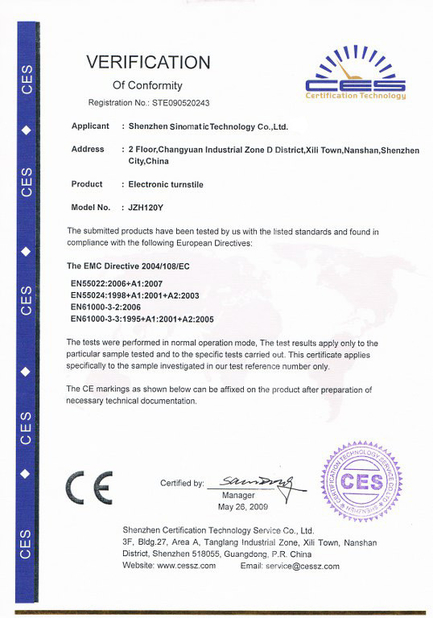 China SHENZHEN SINOMATIC TECHNOLOGY CO., LIMITED Certificações
